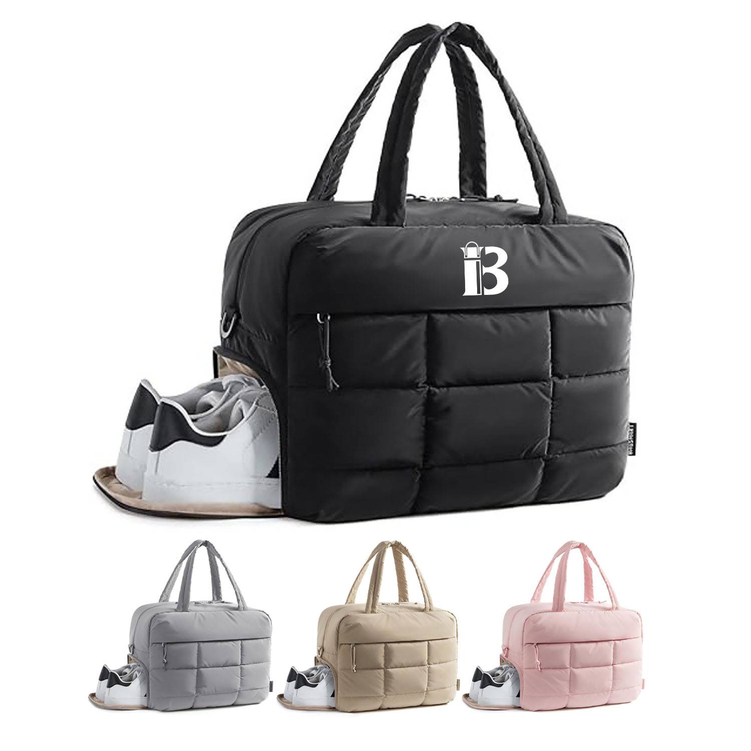 Quilted Nylon Fluffy Tote Bags W/ Shoe Compartment 3