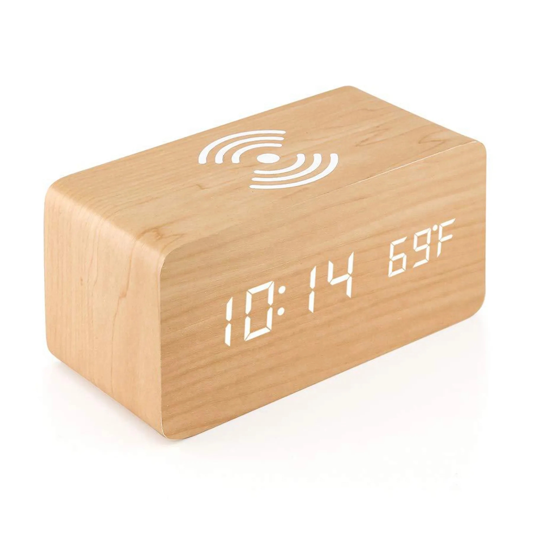 5W Wooden Qi Fast Wireless Charger with Digital Led Clock 6