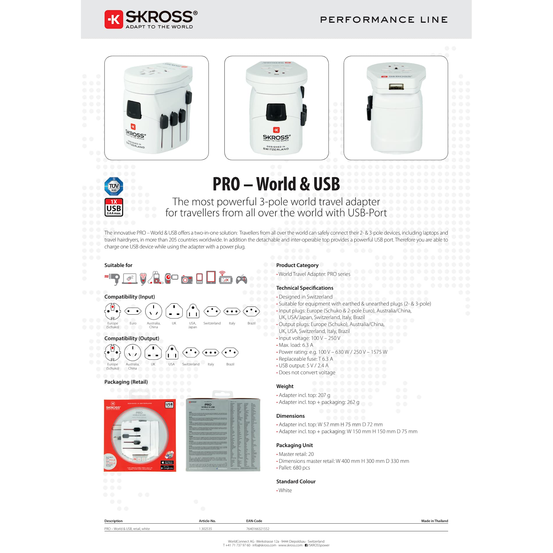SKROSS World Travel Adapter PRO World & USB 49