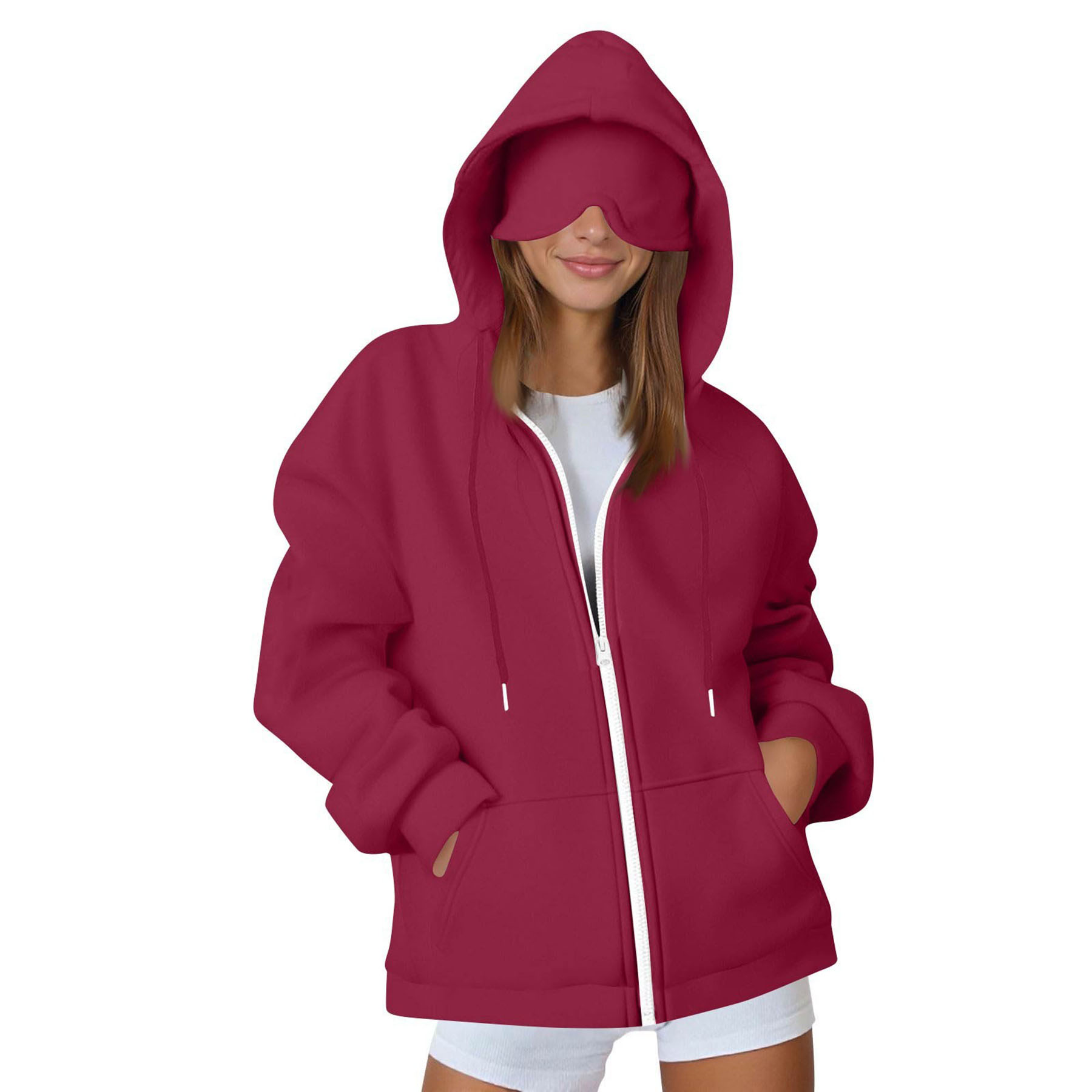 Womens Zippered Hoodie with Eye Mask 9