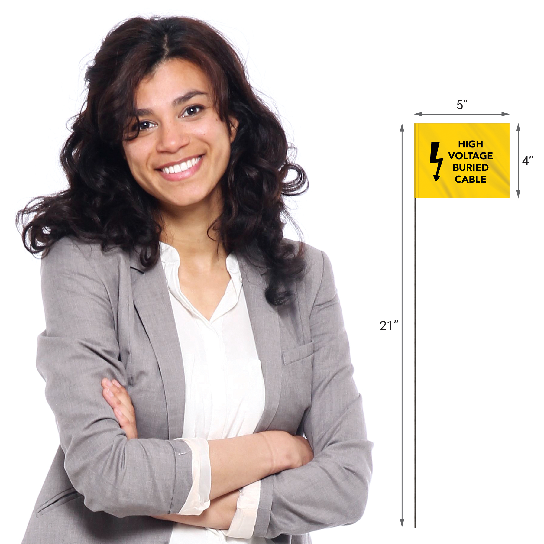 1-Color 4" x 5" Custom High Gloss Polyethylene Marking Flag with 21" Wire Staff 1