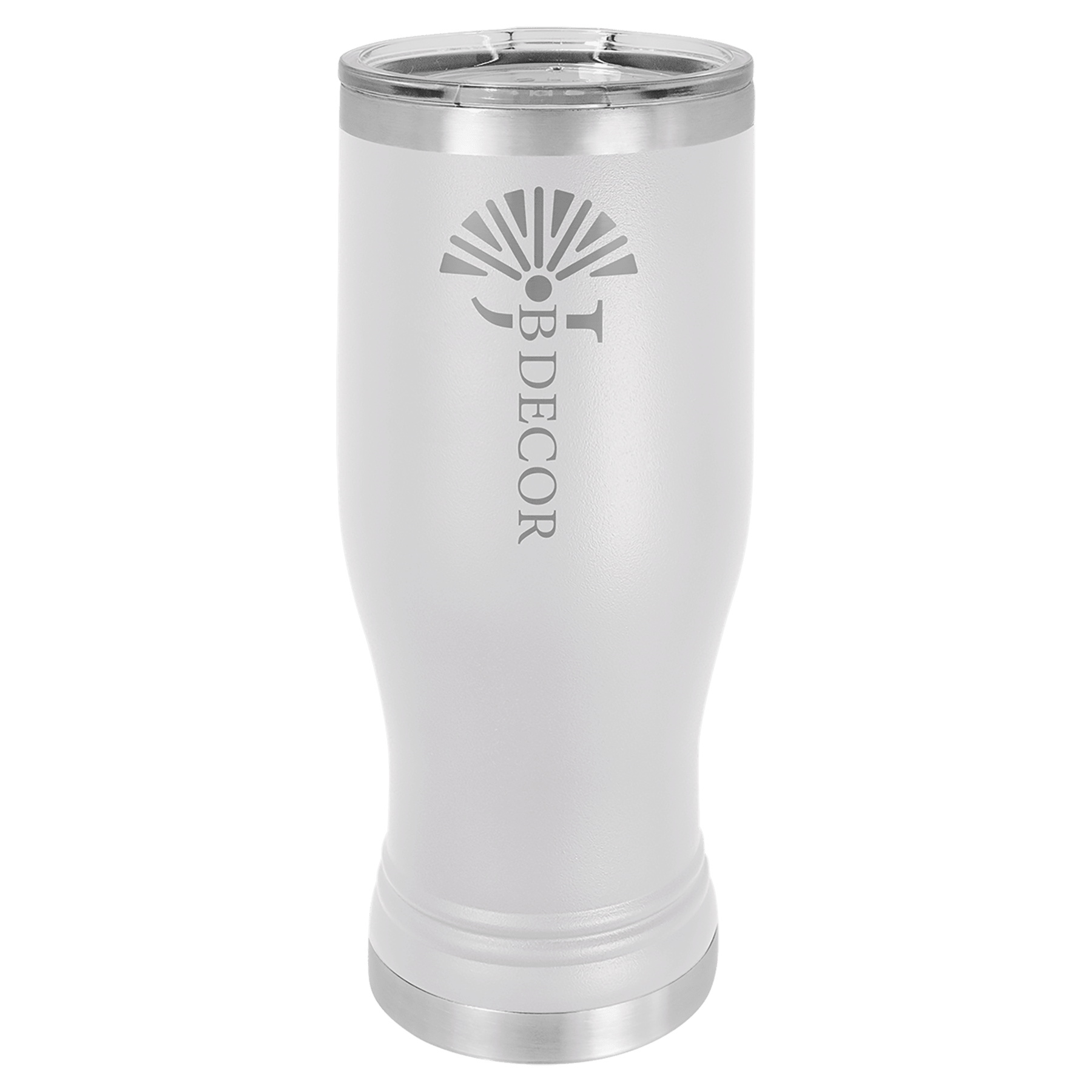 20 oz. White Laser Engraved Polar Camel Pilsner Tumbler w/Clear Lid 1