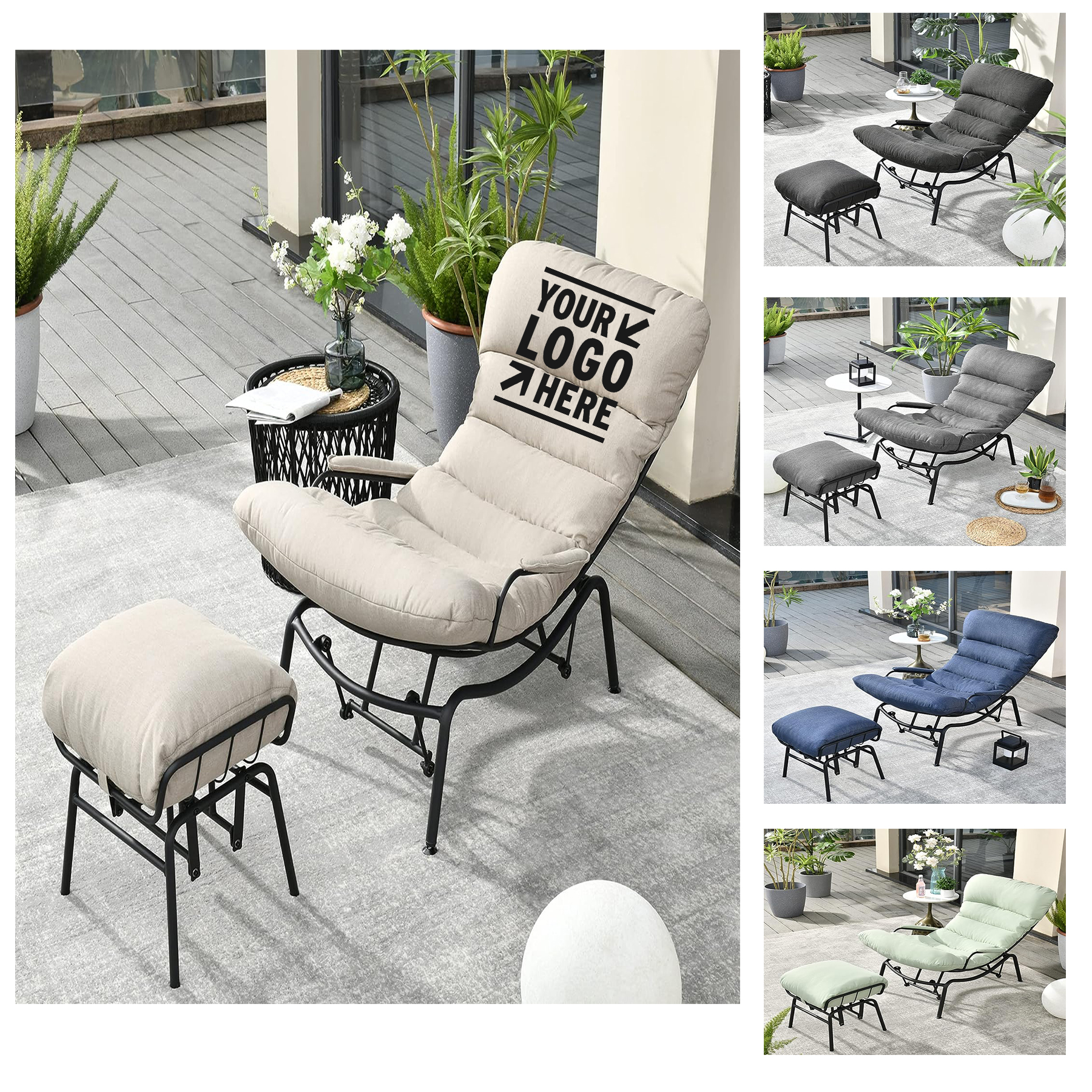 Water Resistant Fabric Perfect Garden Outdoor Rocking Chair with Footrest 2