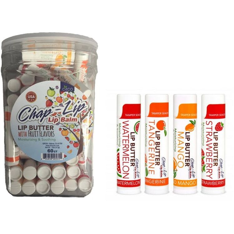 Lip Butter Balms - Fruit Flavored 0.15 oz 60 Count Canister