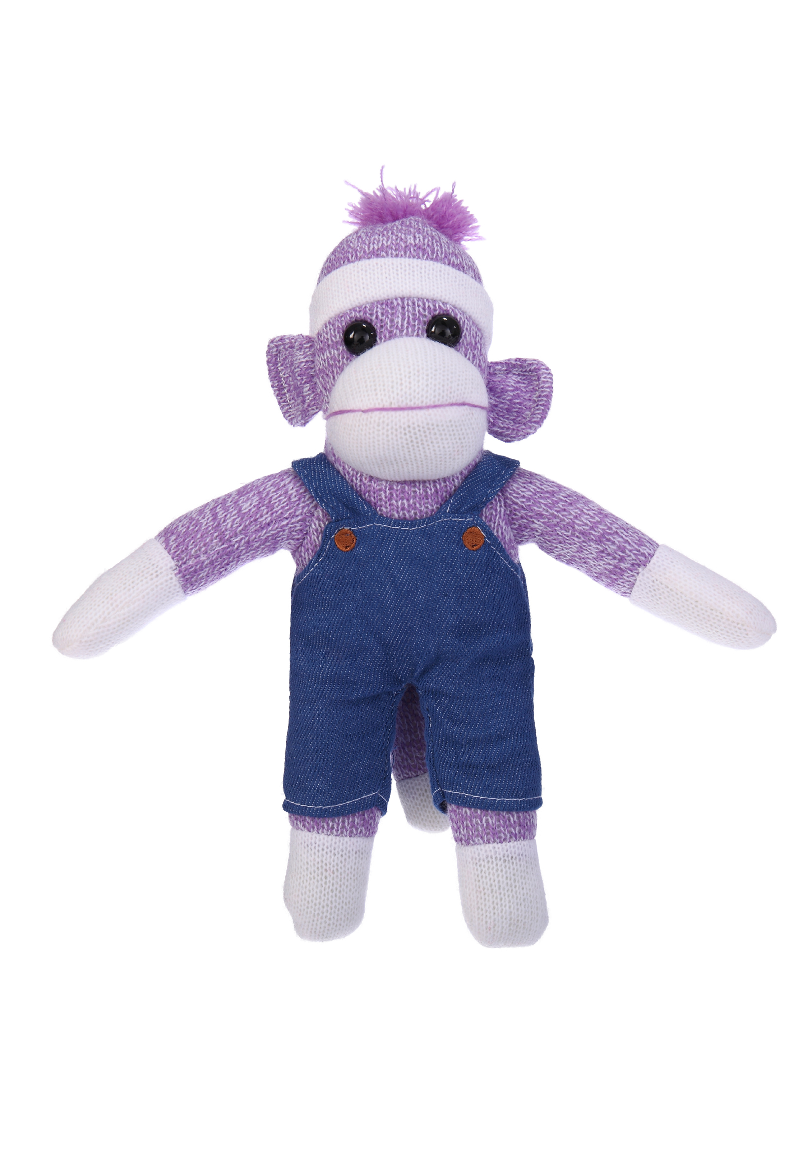 Purple Sock Monkey in Denim Overall