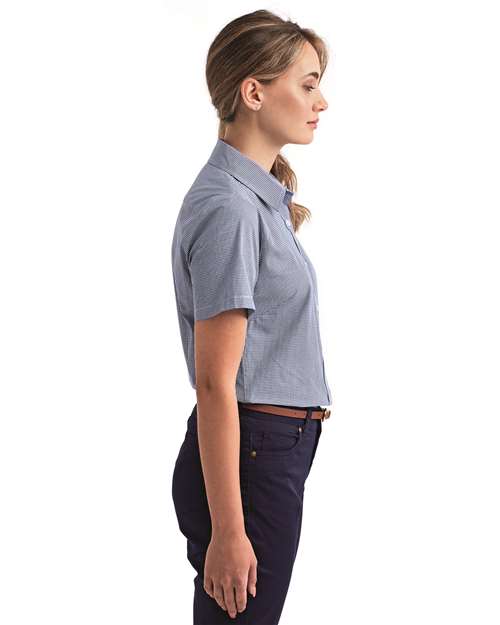 Women's Microcheck Gingham Short Sleeve Cotton Dress Shirt - RP321 19