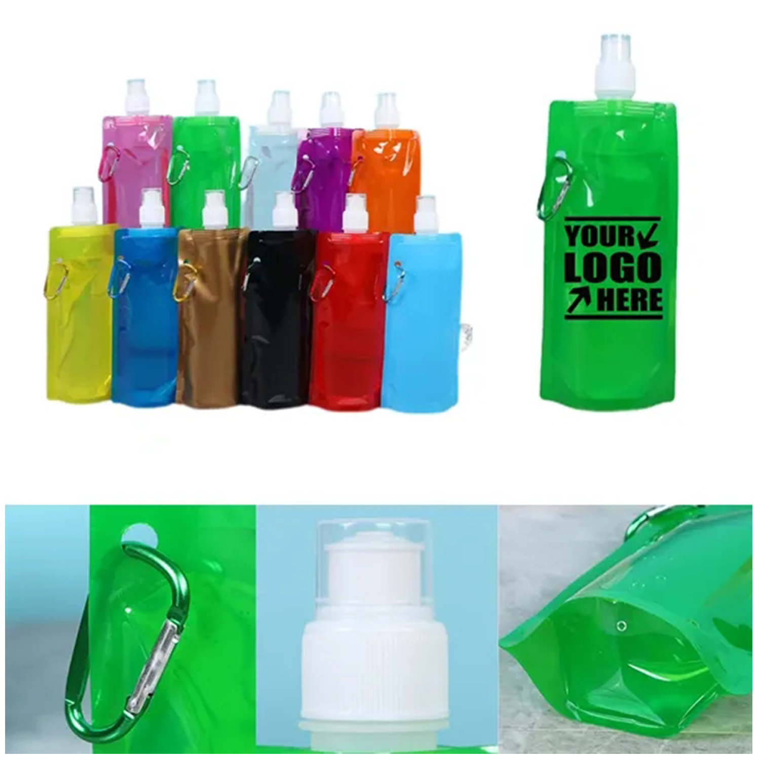 Foldable Drinking Water Bag w/ Carabiner 1