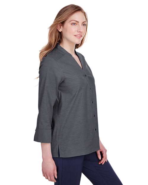 Women's Crown Collection® Stretch Pinpoint Chambra Three-Quarter Sleeve Shirt - DG562W 13