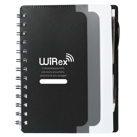 5" x 7" Recycled Dual Pocket Spiral Notebook w Pen 3