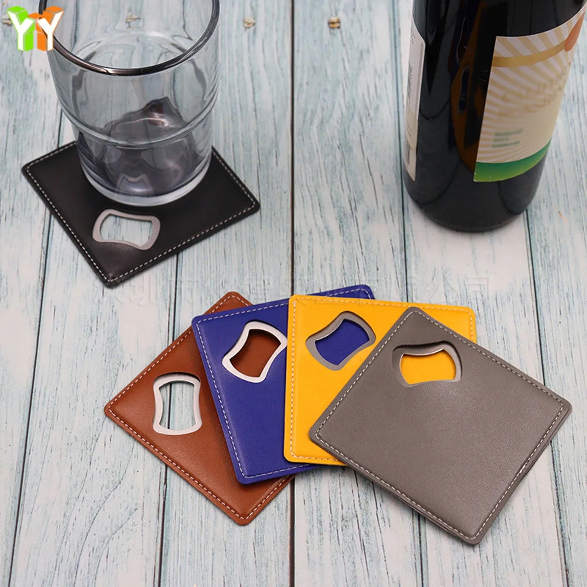 Custom Engraved Leatherette Coaster With Bottle Opener 4