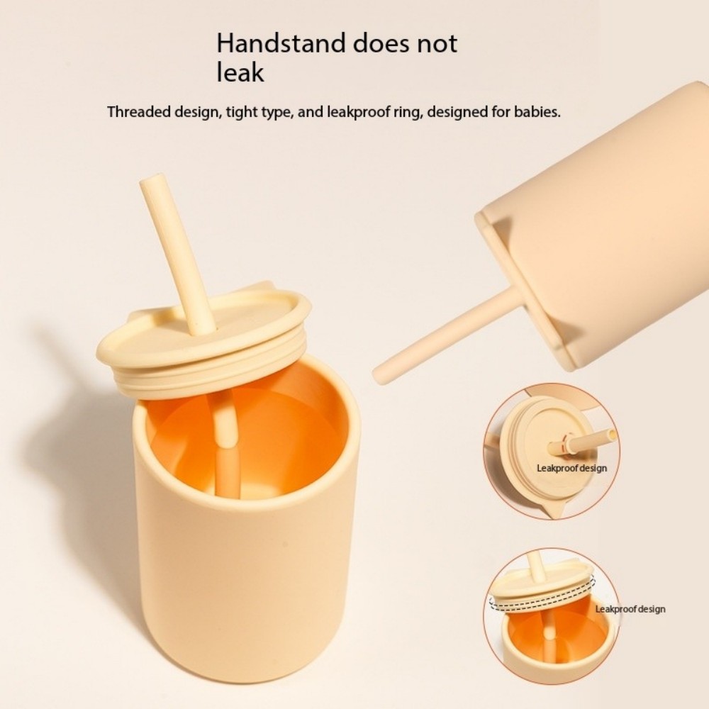 Kids Silicone Learning Water Cup With Straw Prevent Falling 2