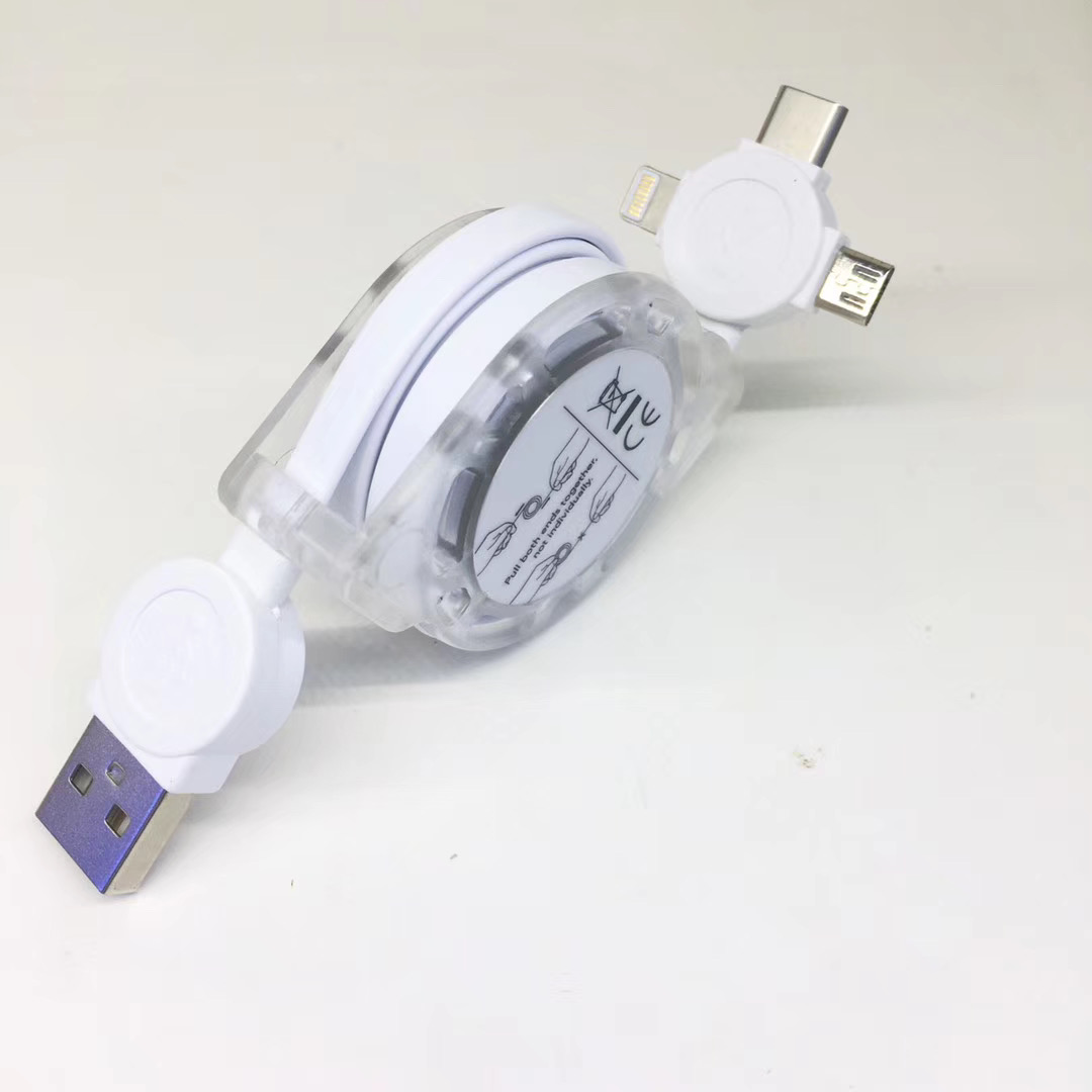 3 in 1 Transparent and Data Connection Charging Retractable Cable 2