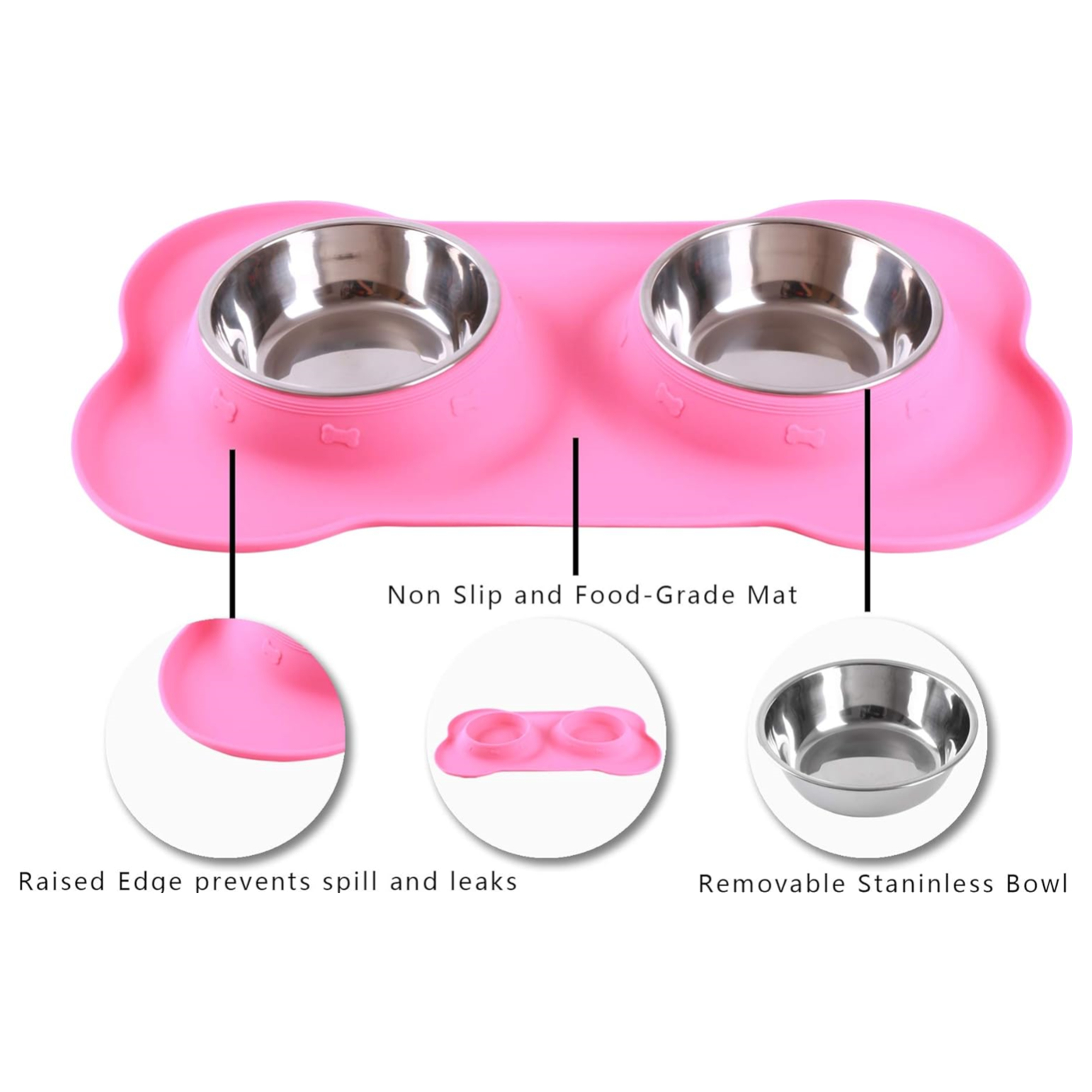 Water And Food Feeder Bowls With Silicone Mat 4