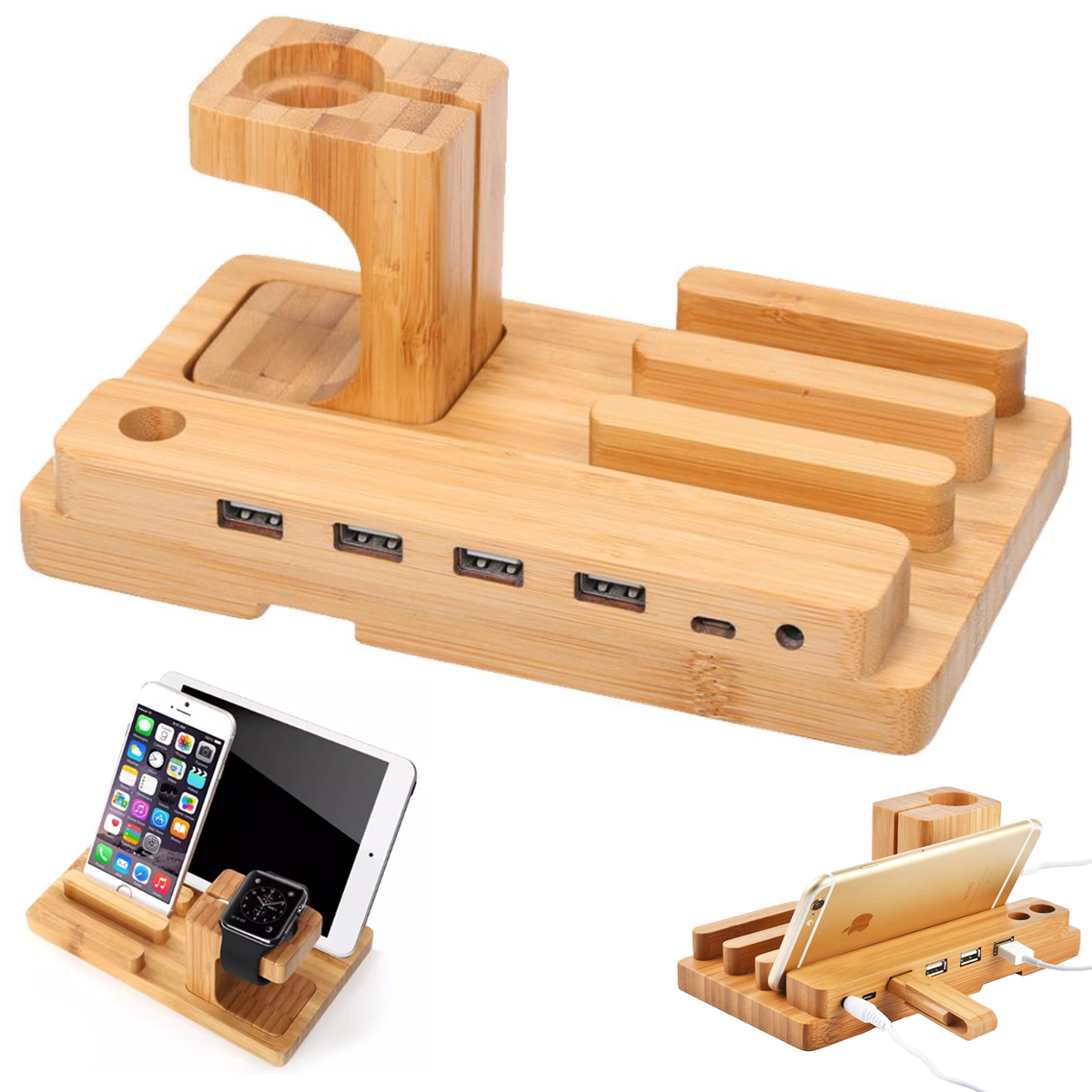 Bamboo Multi-Device Charging Dock & Organizer