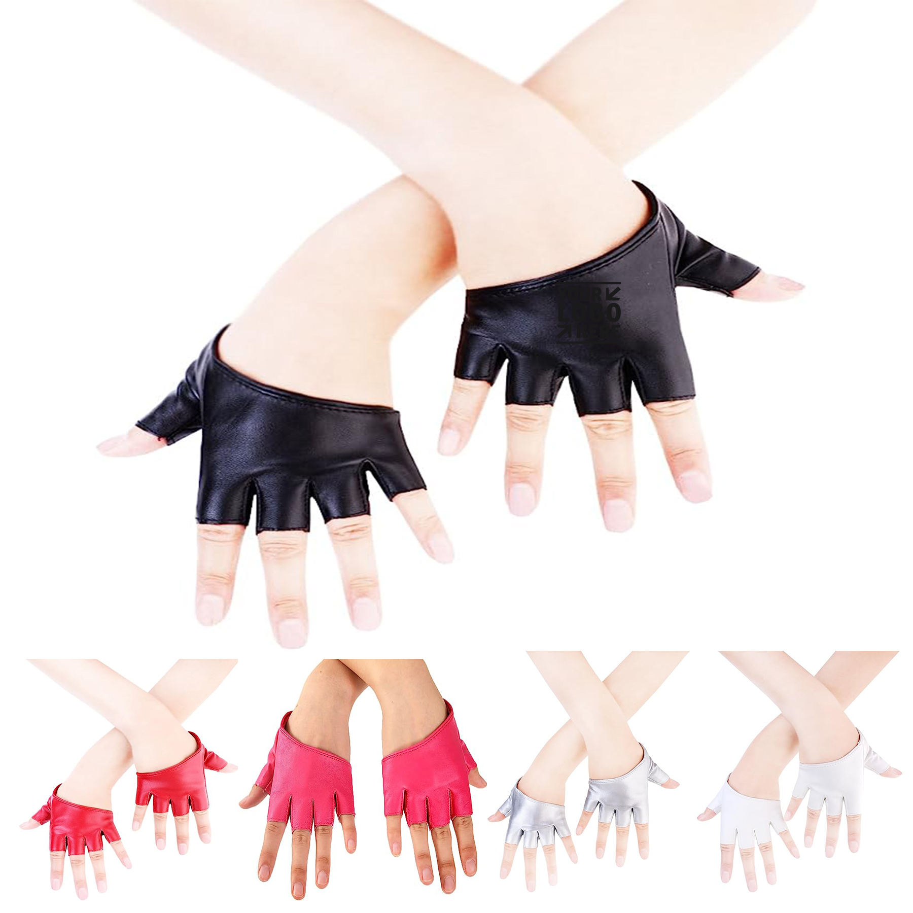Half Finger PU Leather Dancing Punk Gloves 2
