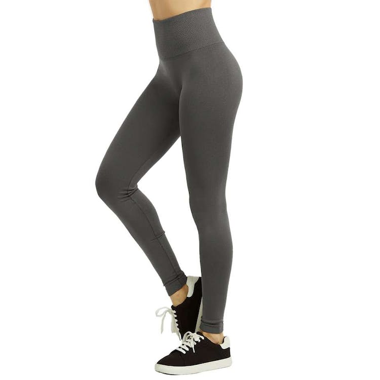 Women's High Waist Leggings - Charcoal Extra-Wide Ribbed Band 2