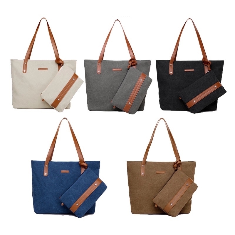 Canvas Handbags With Small Pouch/Wristlet 3