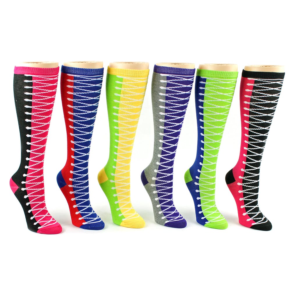 Women's Knee High Socks - Lace Boot Prints Size 9-11 1