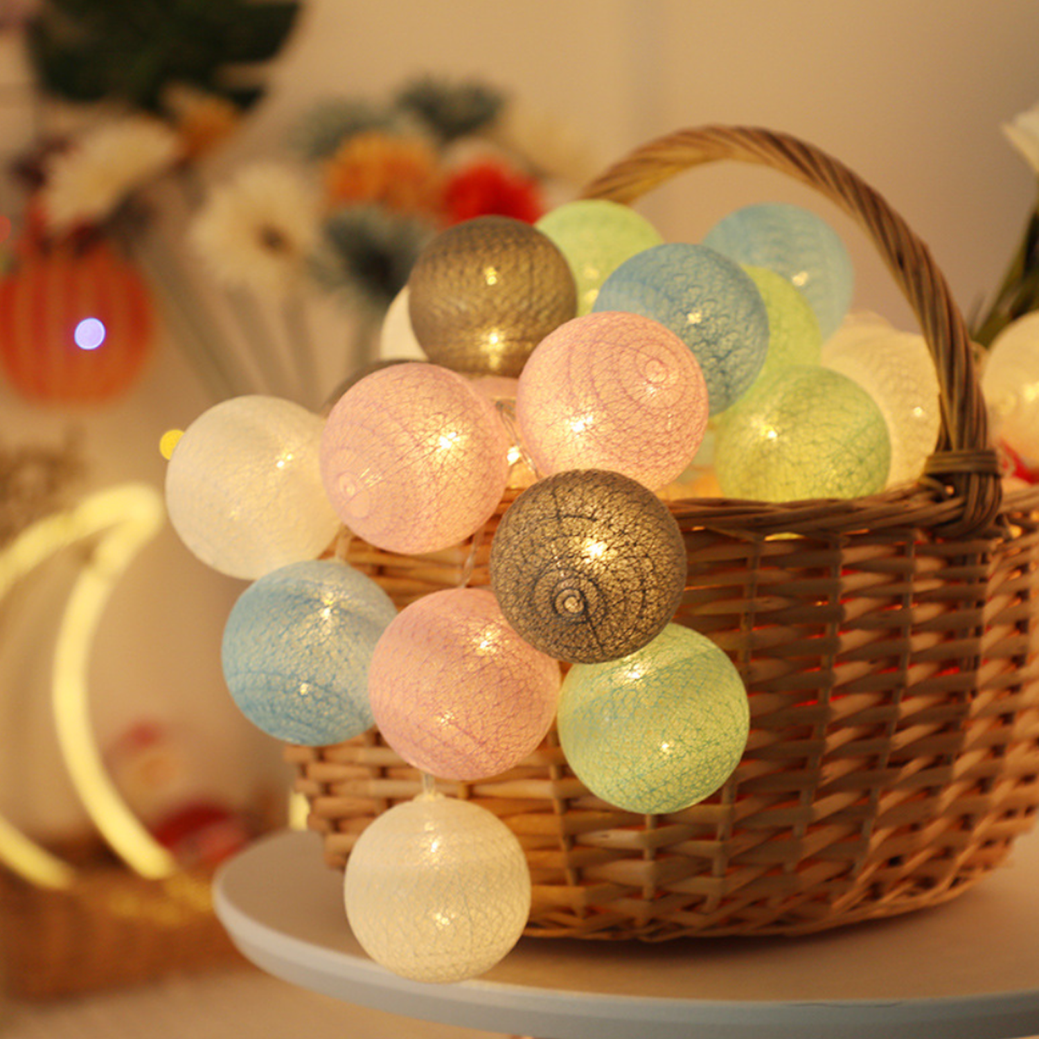Cotton Ball String Light Indoor Decor 4