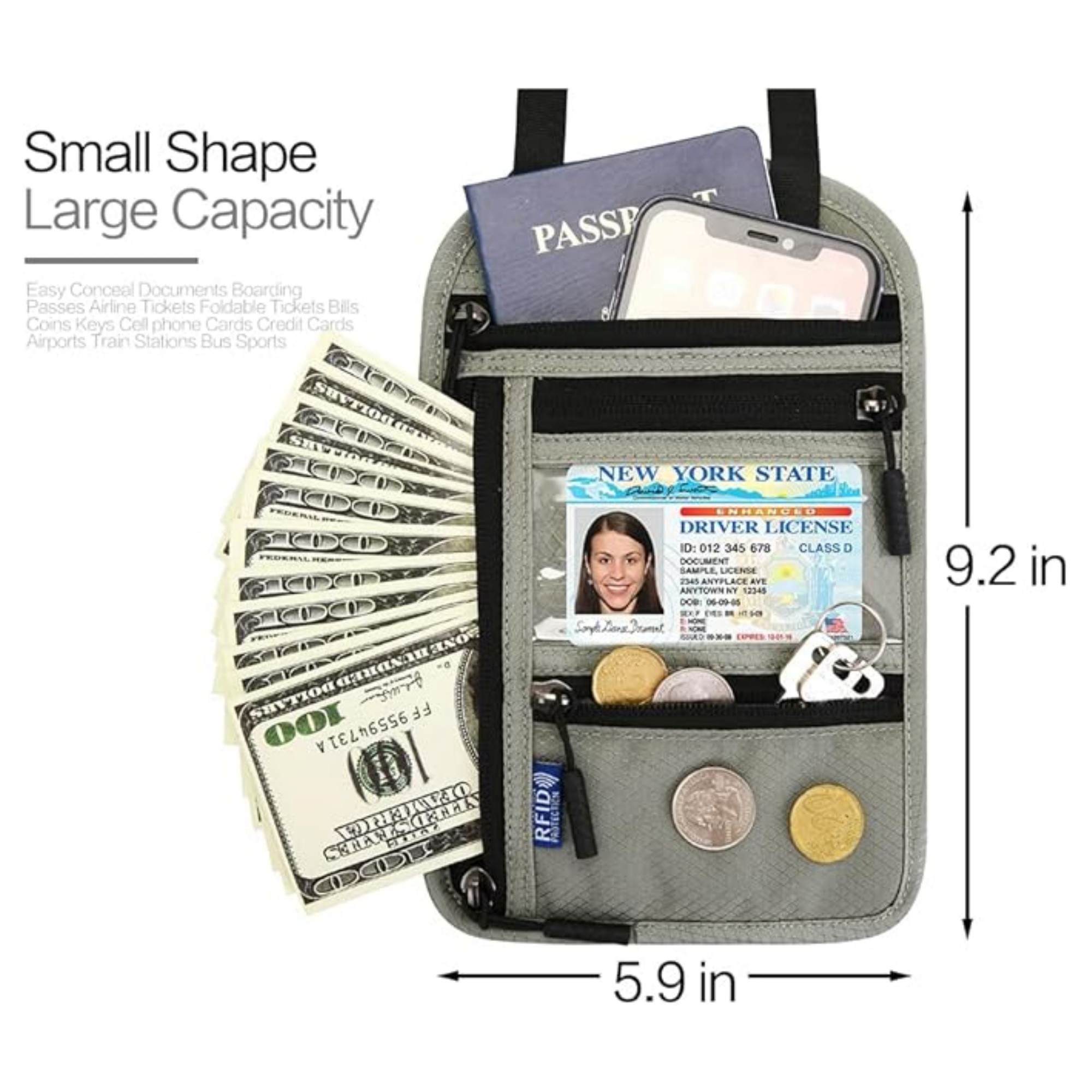 Neck Travel Wallets With RFID Blocking 4