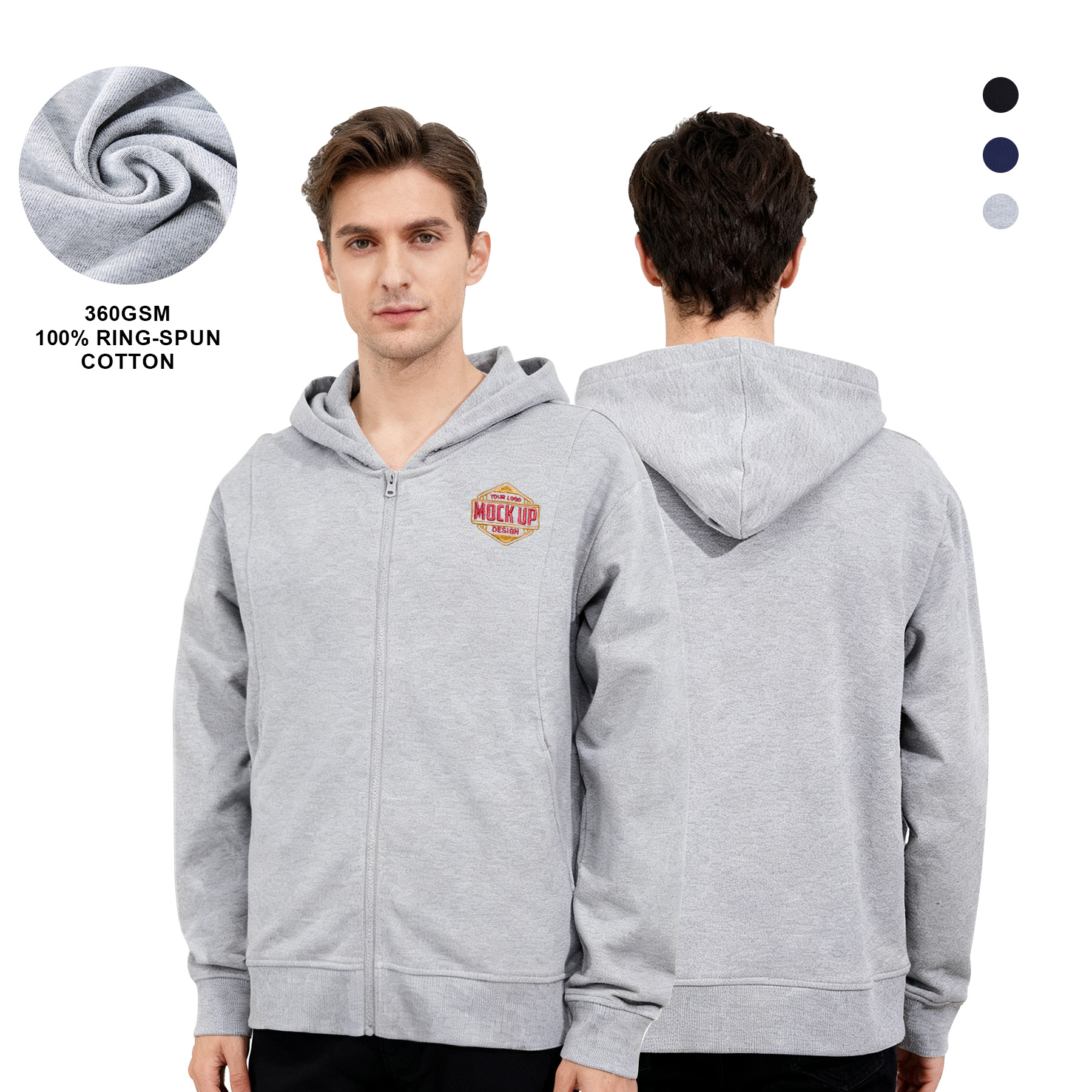 100% Cotton Unisex Fleece Full-Zip Hooded Sweatshirt 13