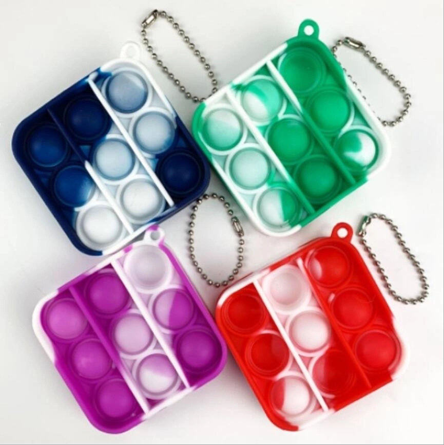 Mini Push Pop Bubble Fidget Toy Key Ring Square 3