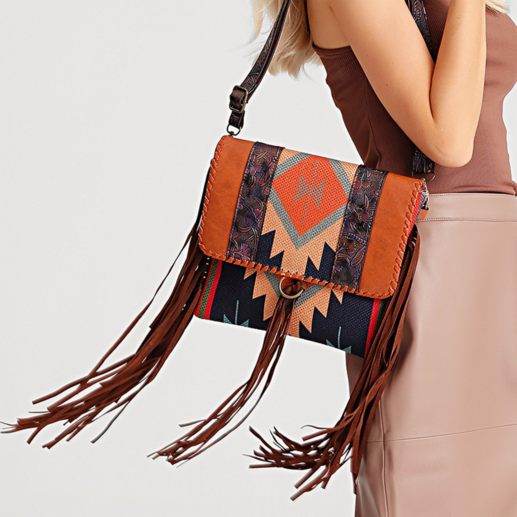 Cotton Colorful hand-woven cotton and linen cross-body bag 7