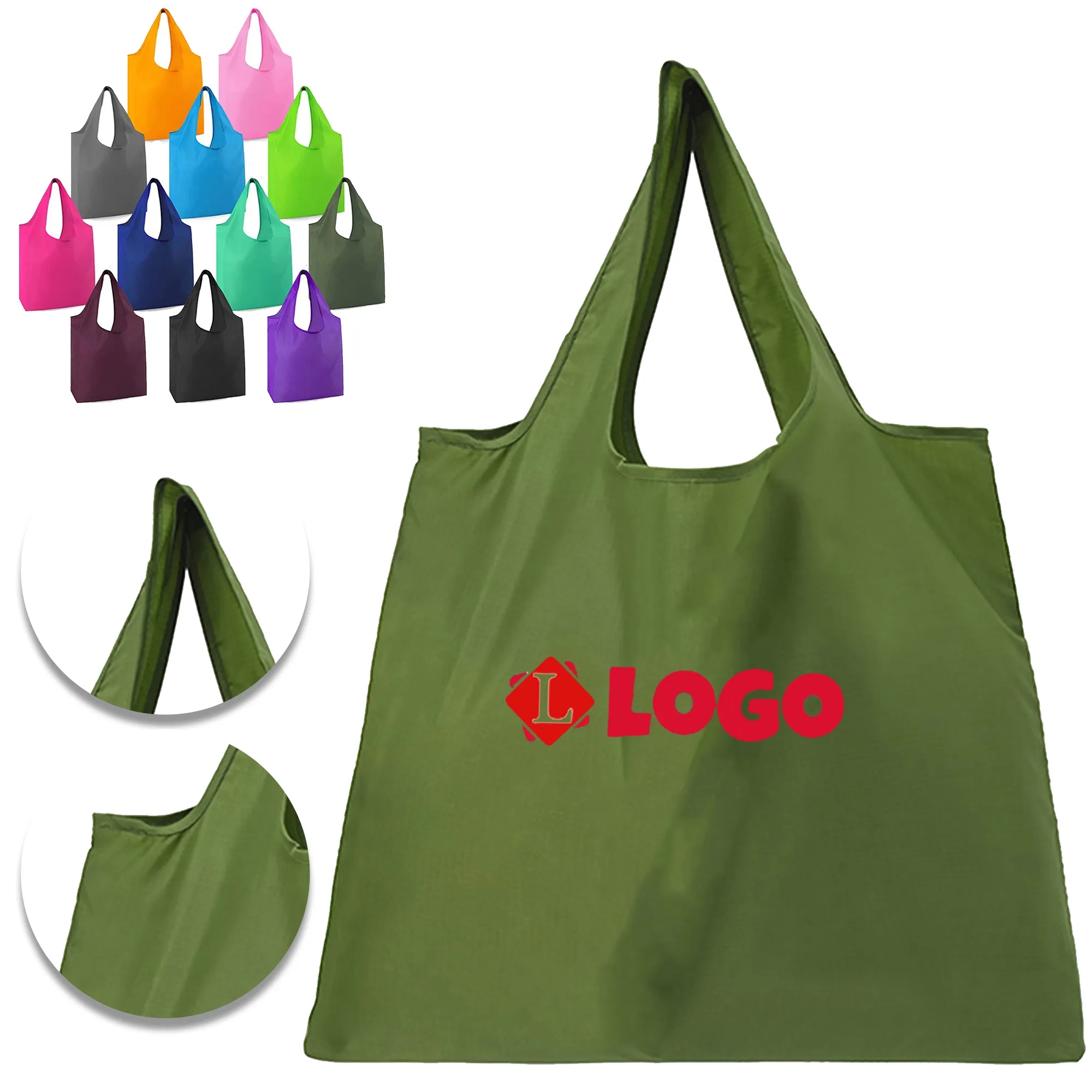 Polyester Folding Shopper Tote Bag, custom tote bag with logo imprint 1