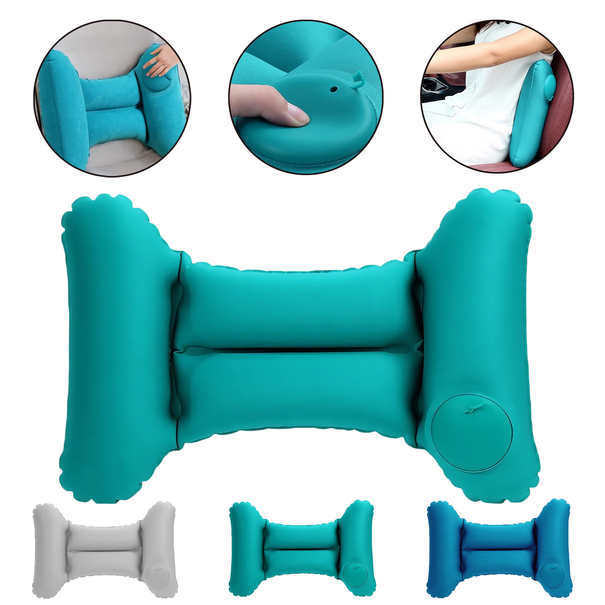 H-Shape Press Auto Inflatable Lumbar Pillow for Office Car Travel 3