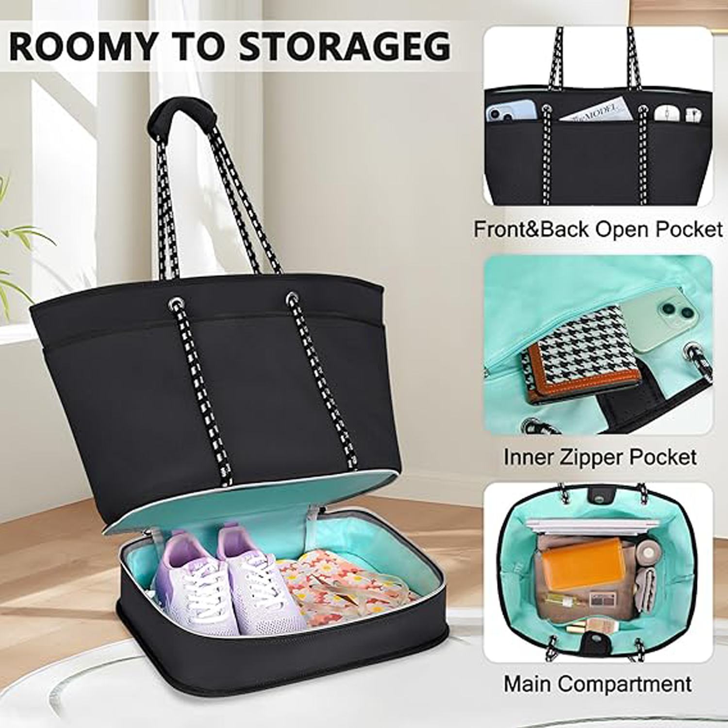Waterproof Neoprene Beach Bag - Sandproof w/ Shoe Pocket 3