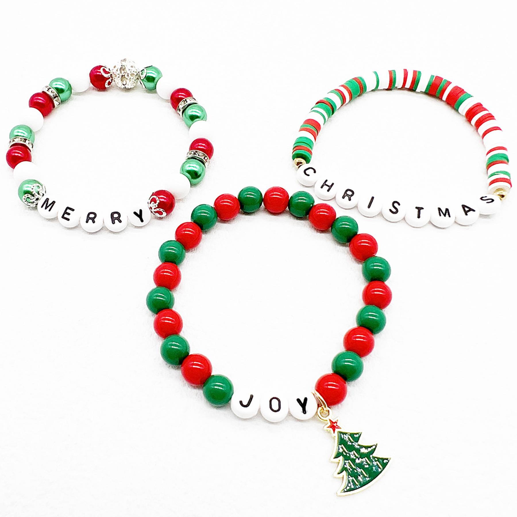 Acrylic Plastic Christmas beaded letter elastic bracelet 6