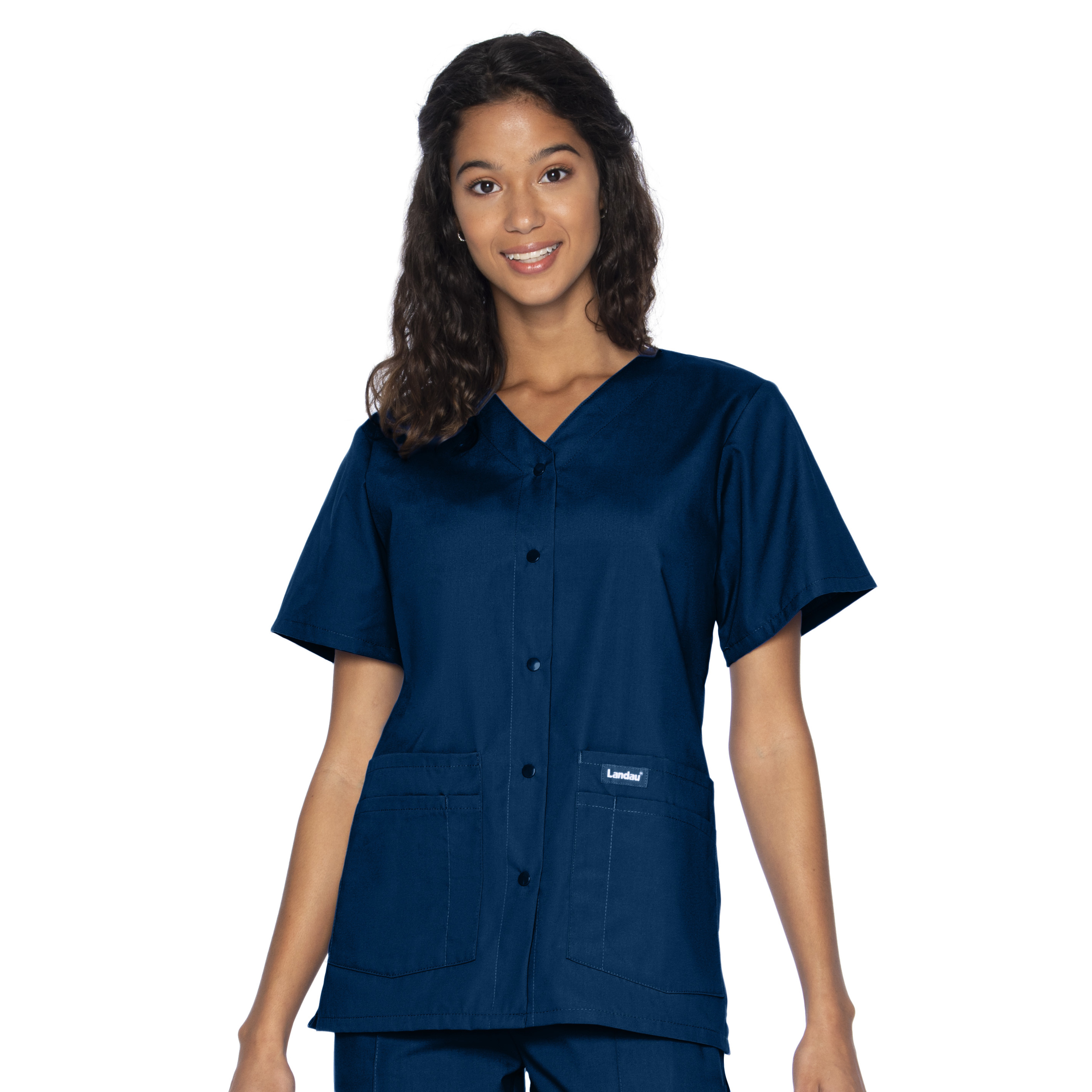Landau - Essentials - Women's Four-Pocket Snap-Front V-Neck Top 17