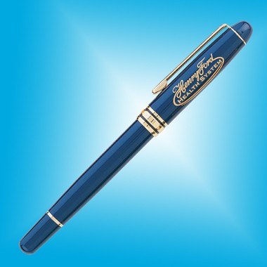 Ebony Roller Ball Point Pen - Blue w/Gold Accent 1