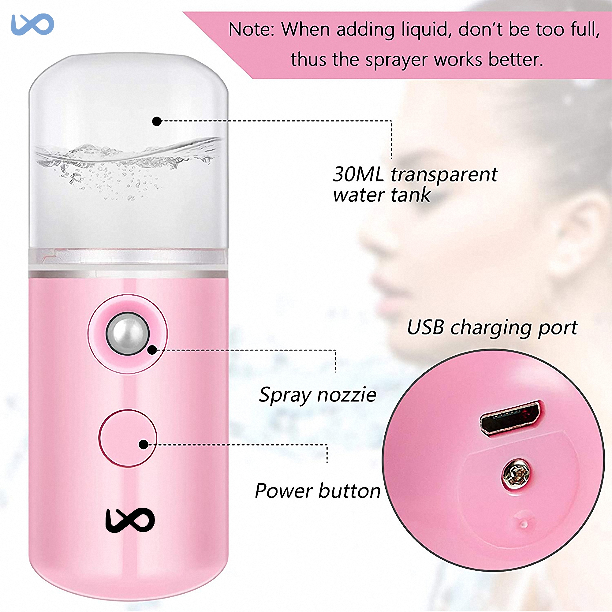 USB Rechargeable Facial Mist Sprayer 2