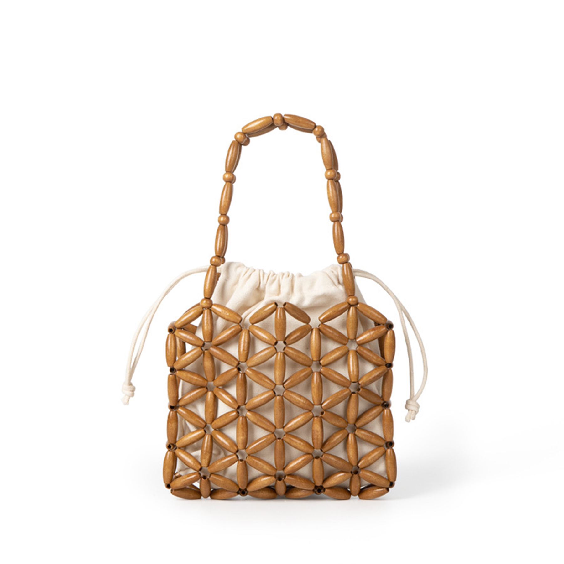 Wooden cutout tote bag with a canvas drawstring bag inside 7