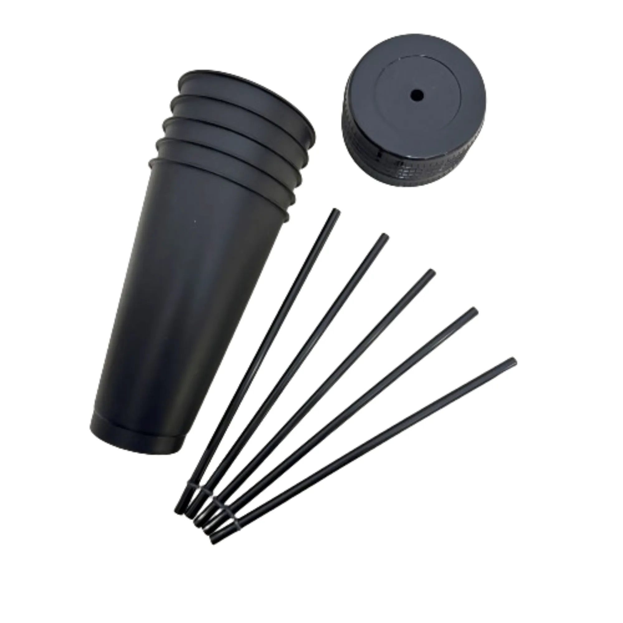24oz Reusable Plain Plastic Cups With Lids And Straws 6