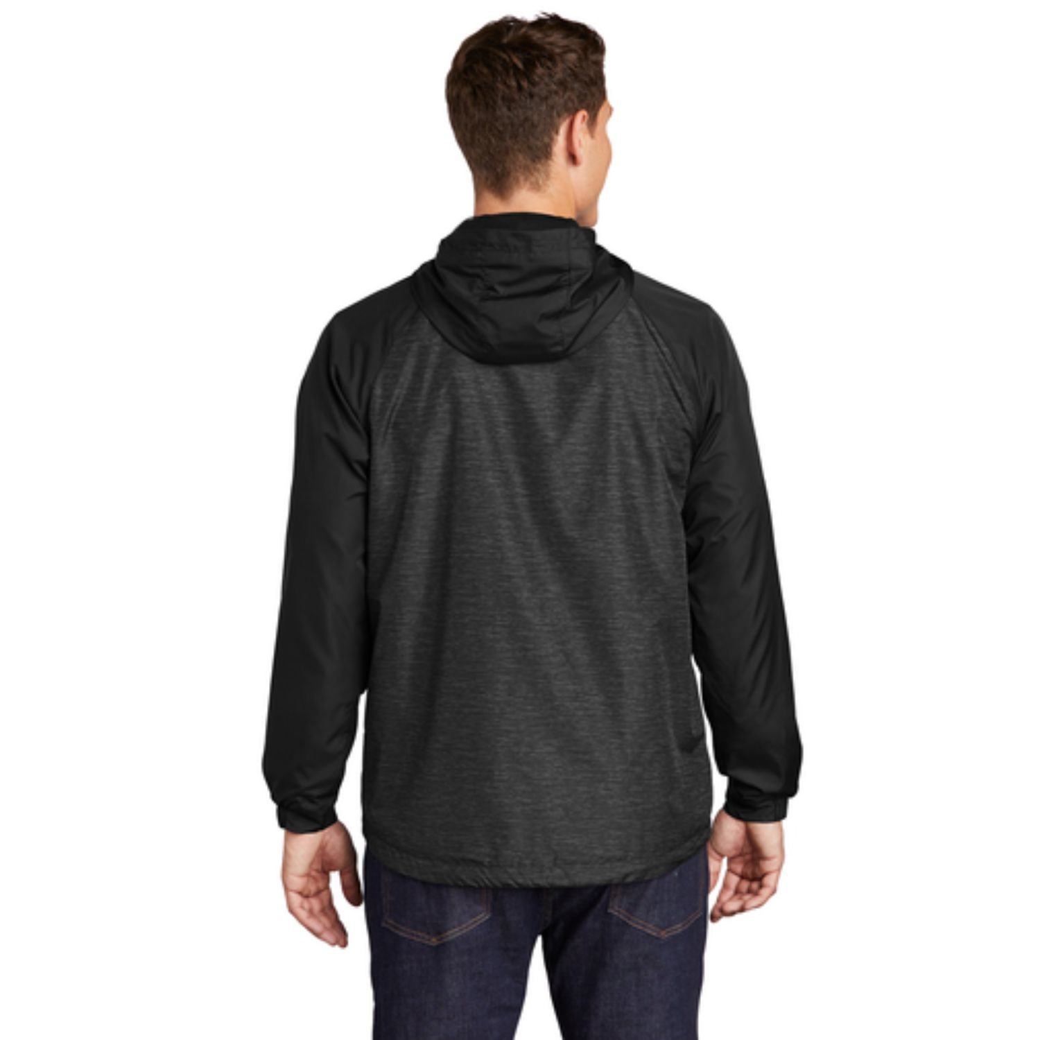 Sport-Tek® Heather Hooded Wind Jacket with Colorblock Raglan Design 3