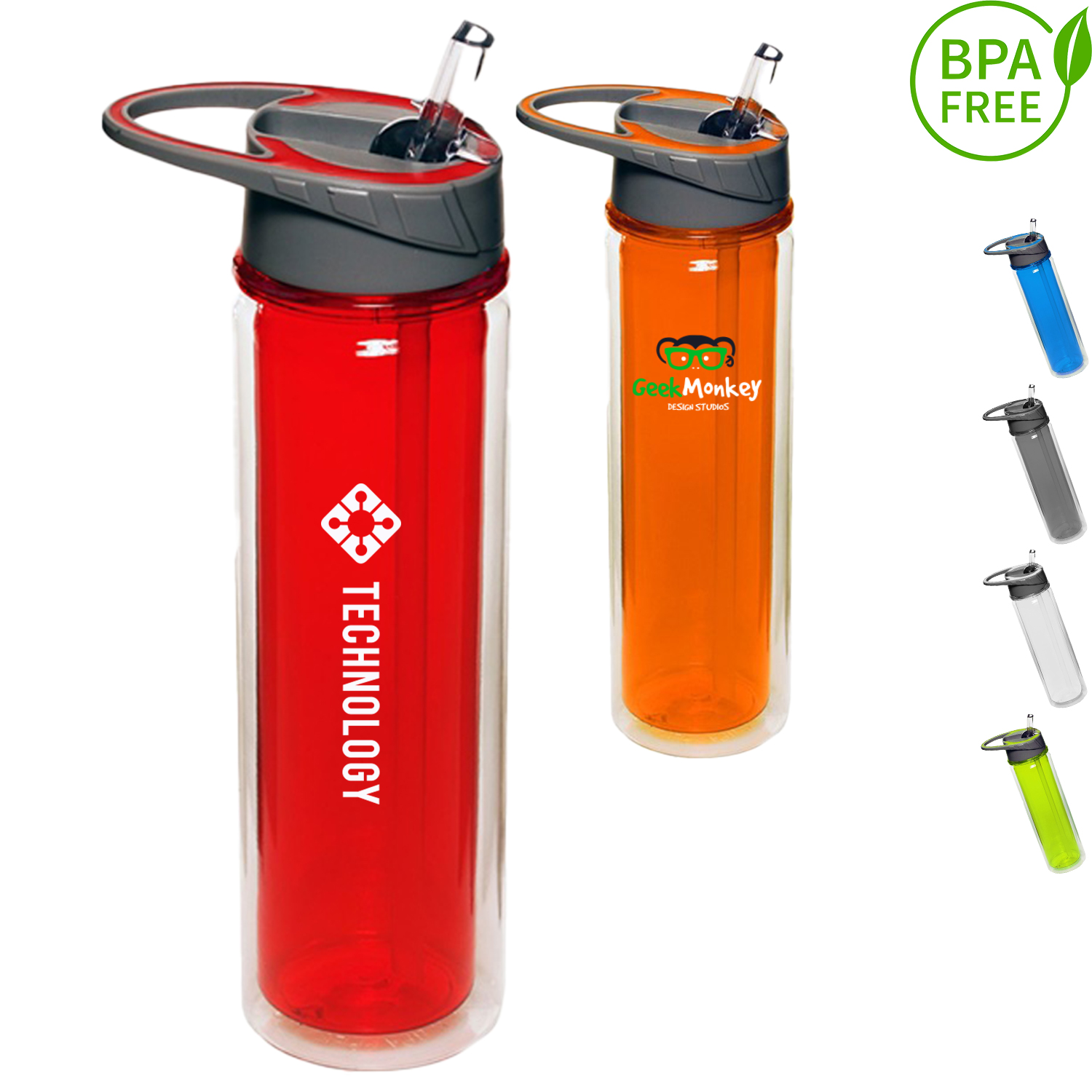 19 oz. BPA Plastic Double Wall Sports Bottle w/ Flip-top lid 2