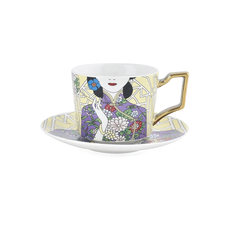 Custom 8 oz Ceramic Coffee Mug Saucer Set 2