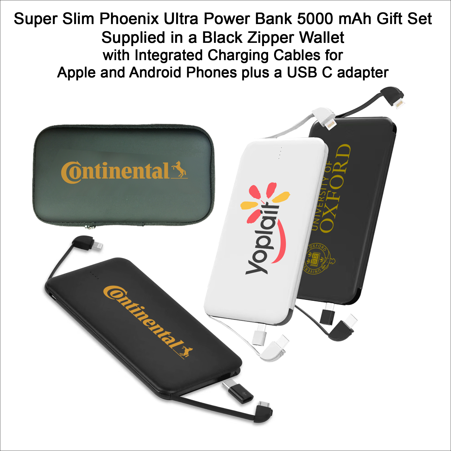 Super Slim Phoenix Ultra Power Bank- 5000 mAh - with integrated Charging Cables, Gift Set No Extra T 1