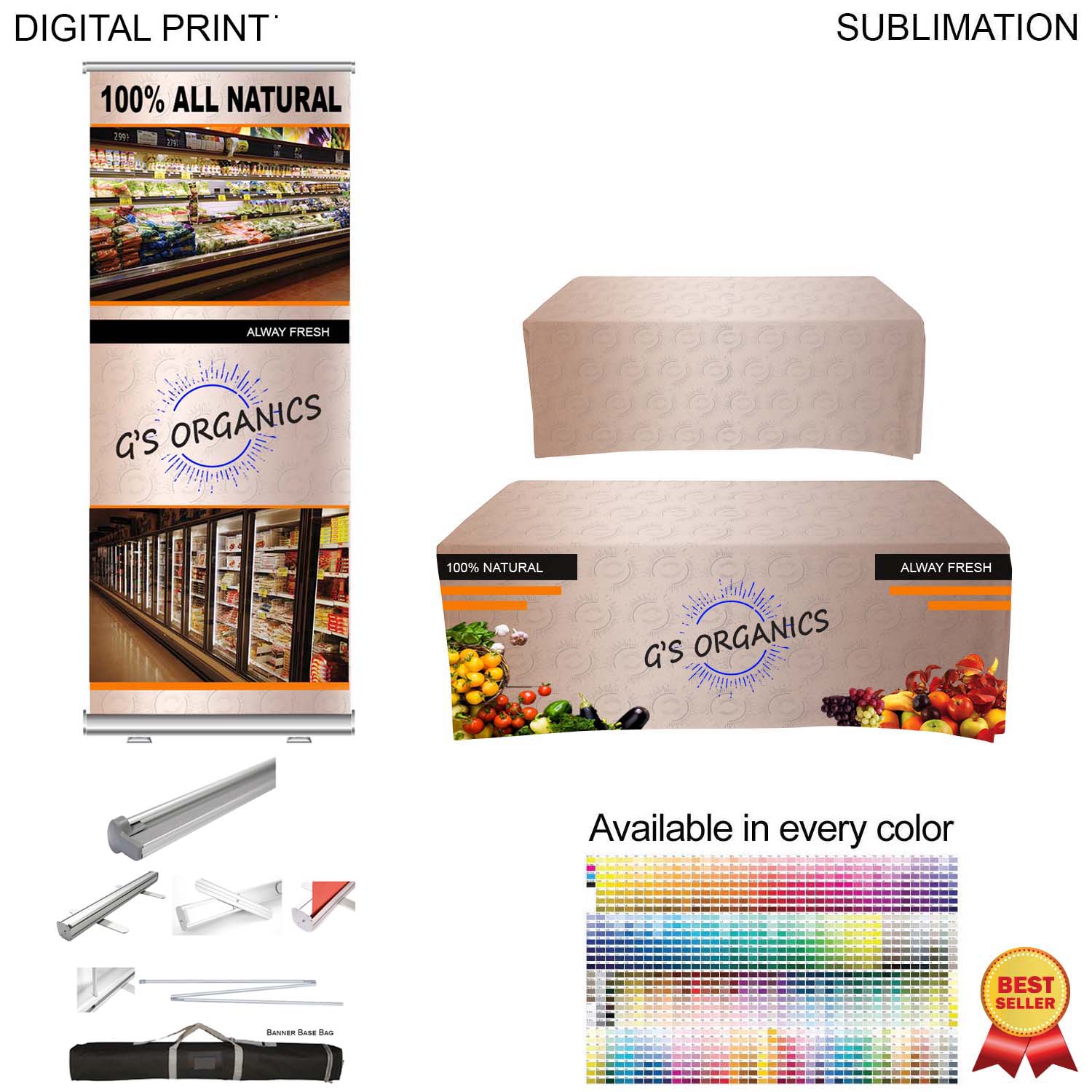 Most Popular Tradeshow Package, Premium Retractable Banner + Sublimated Tablecloth for 6' table 7