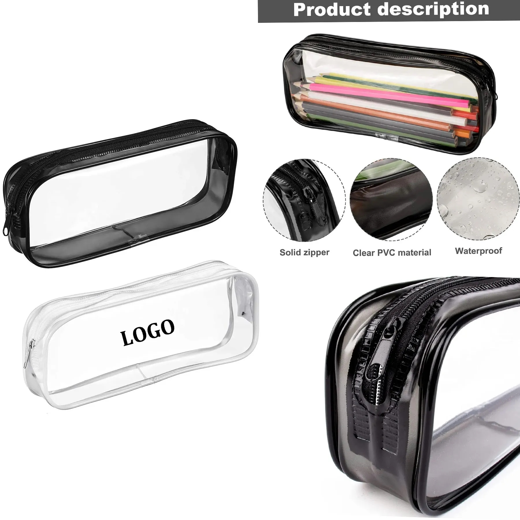 PVC Pencil Bag Zipper Pouch Clear Transparent Waterproof 4