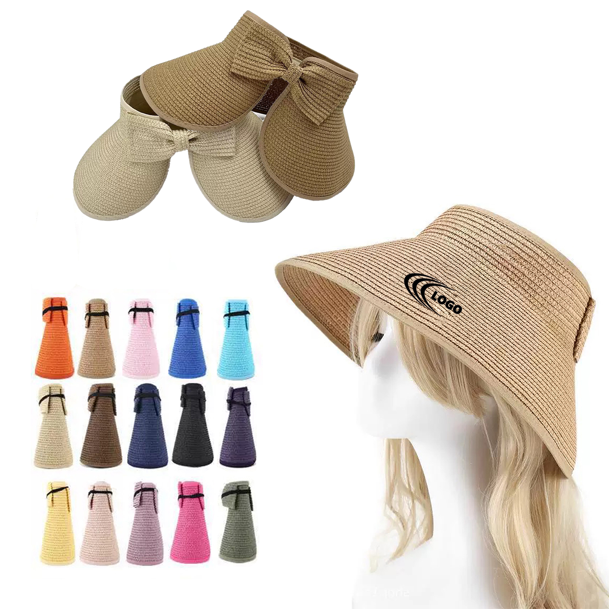 Custom Logo Foldable Wide Brim Straw Sun Visor Hat 3