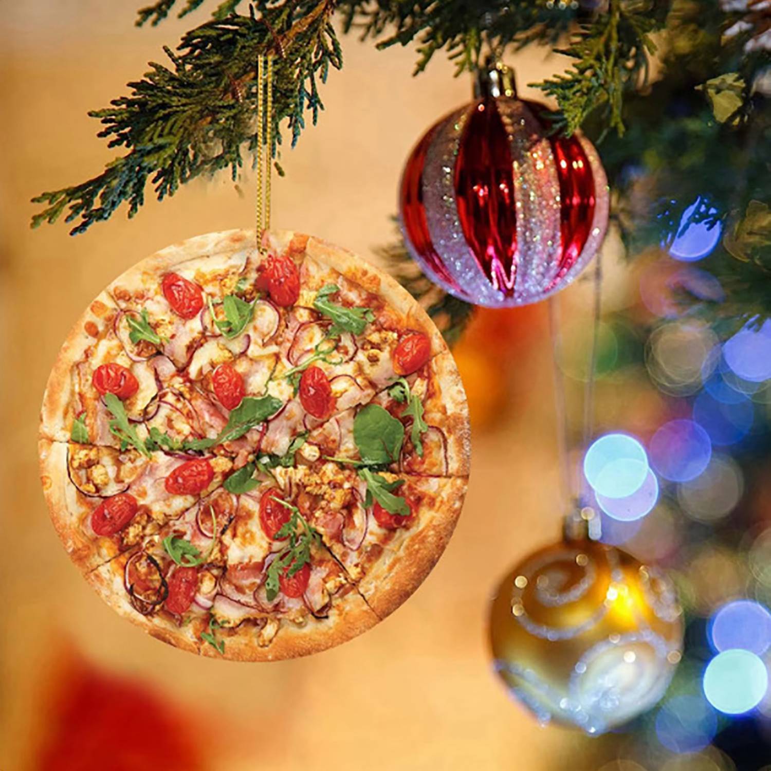 Cute Acrylic Pizza Slice Christmas Ornament for Tree Decor 7