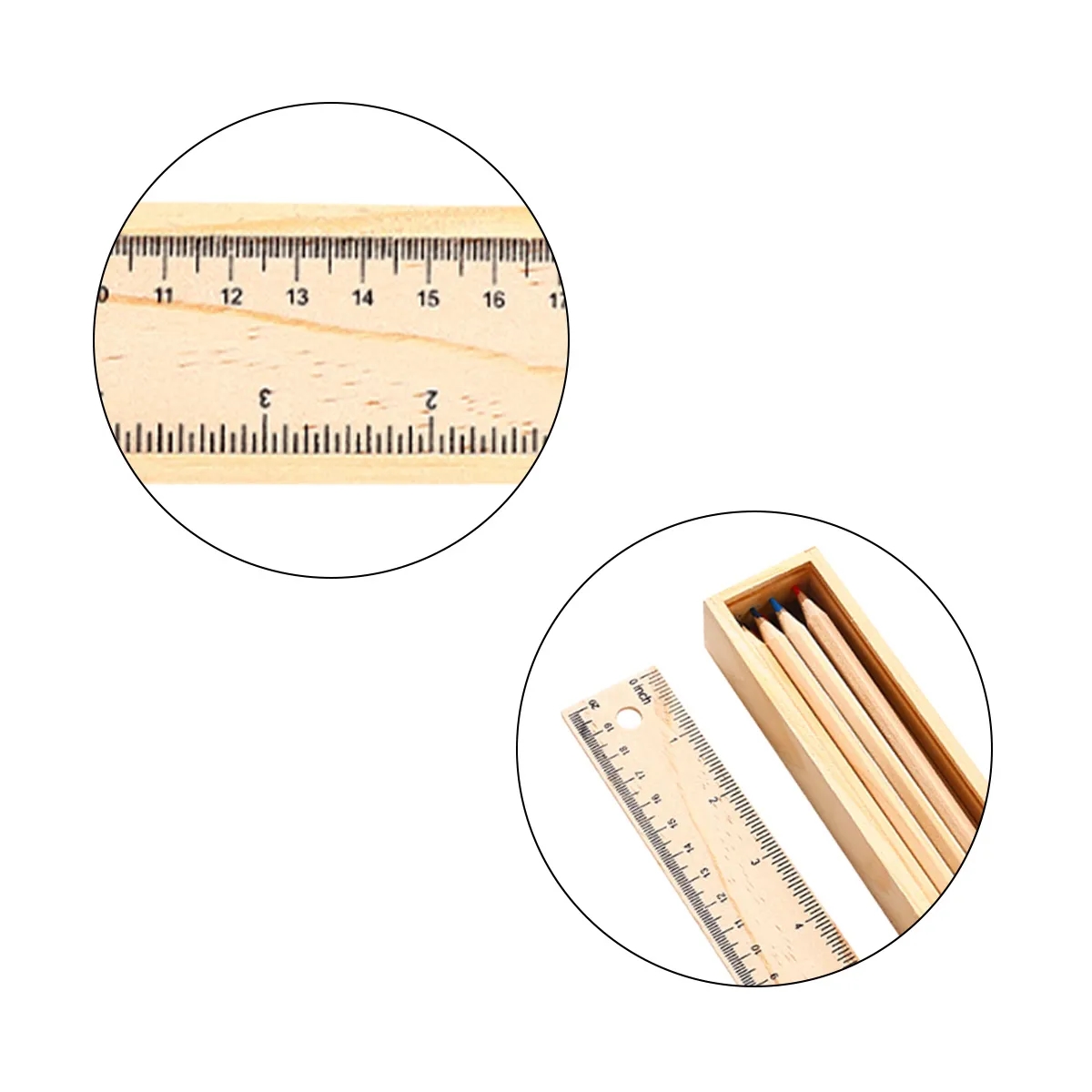 Wooden Ruler Pencil-Box With 12 Colored Pencils 2