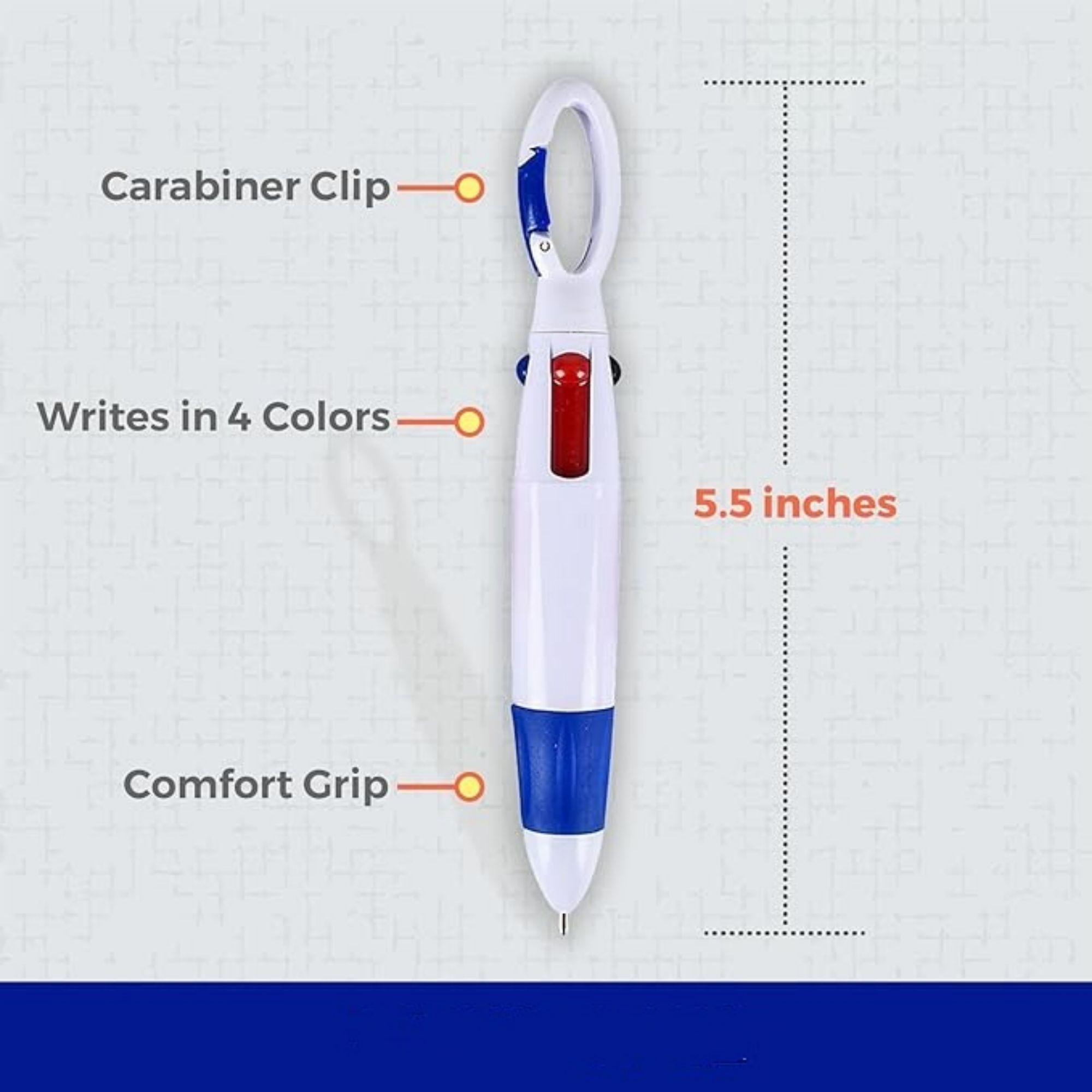 4-in-1 Multi-Color Ink Ballpoint Pens With Carabiner Clip 2
