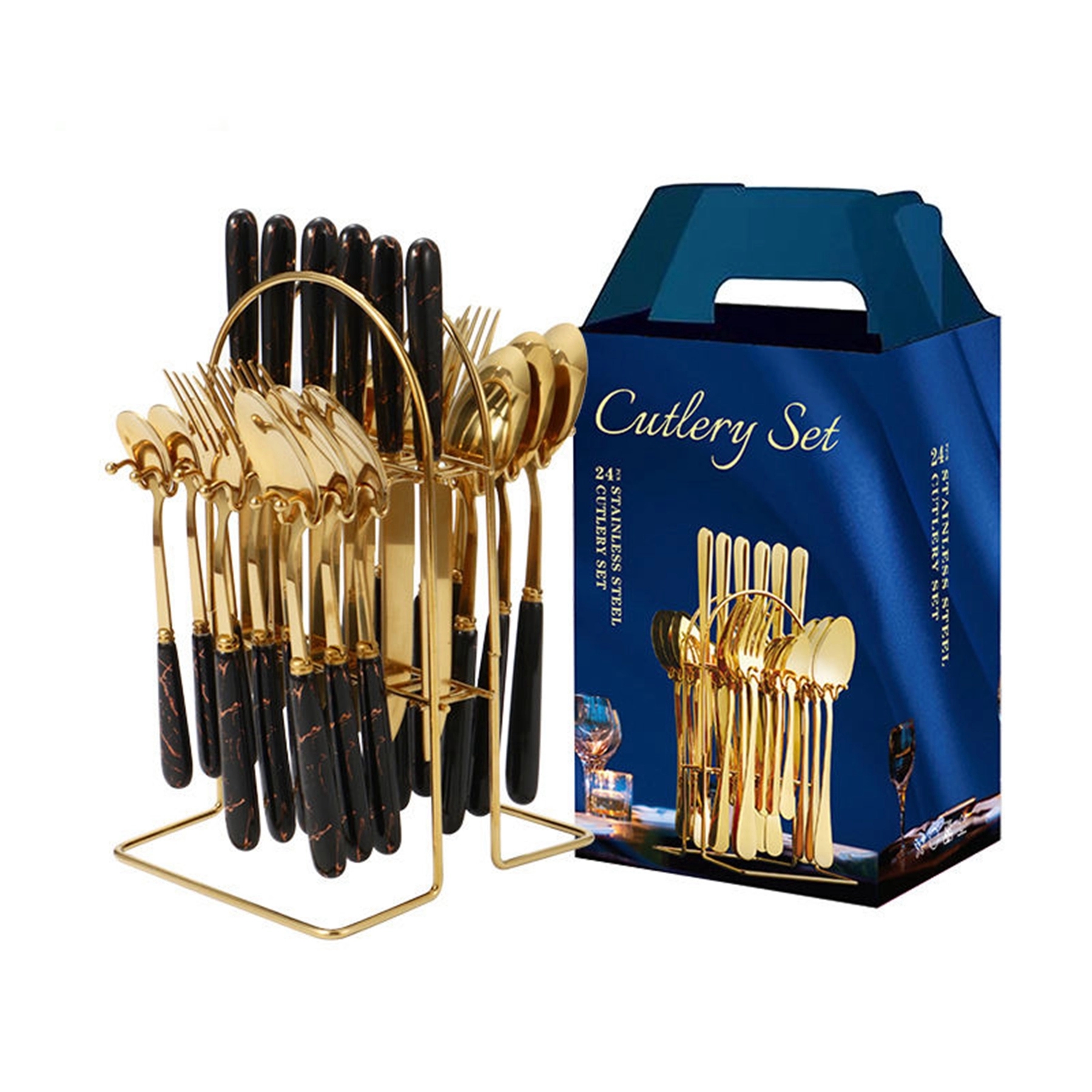 Ceramic Handle Stainless Steel Cutlery 24pcs Set with Holder 3