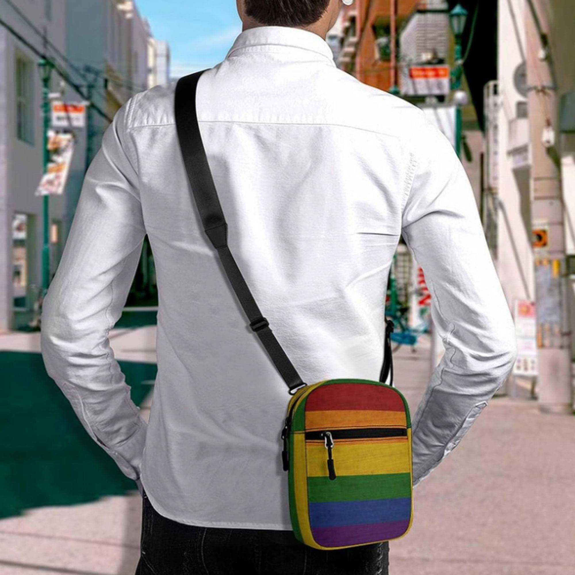 7 1/5" Rainbow Oxford Cloth CrossbodySling Backpack 5