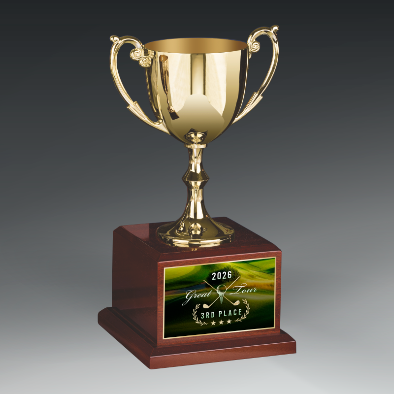 Elegant Metal Cup On Piano Finish Base 9