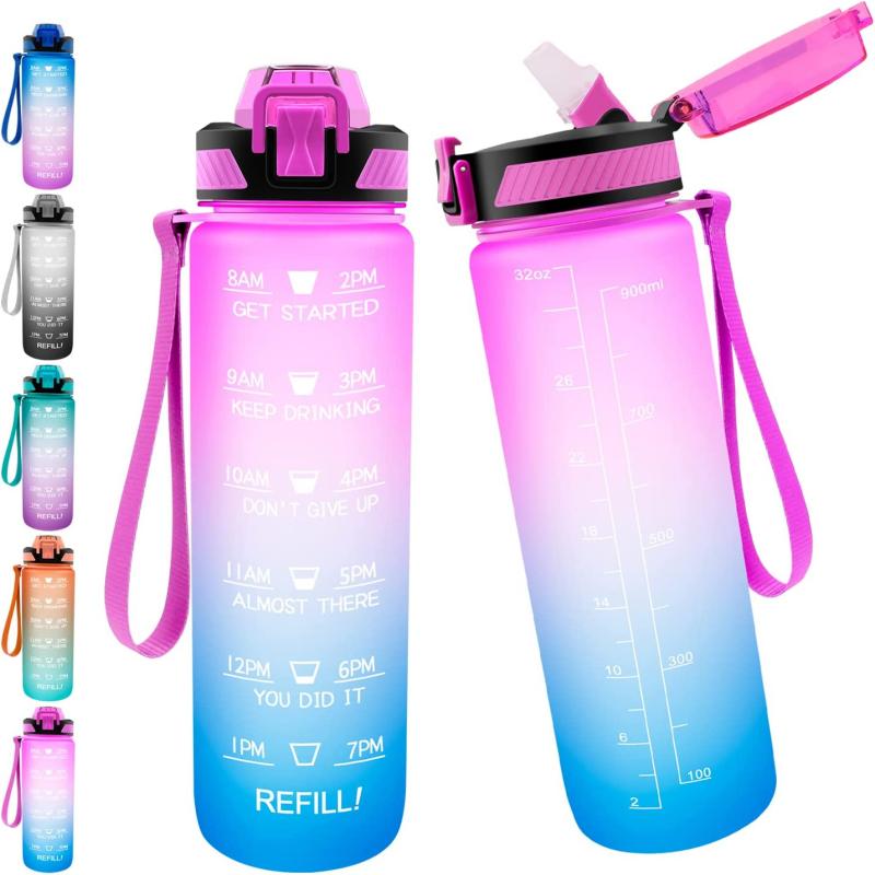 32oz Leakproof Motivational Water Bottle w/Straw & Time Marker 3